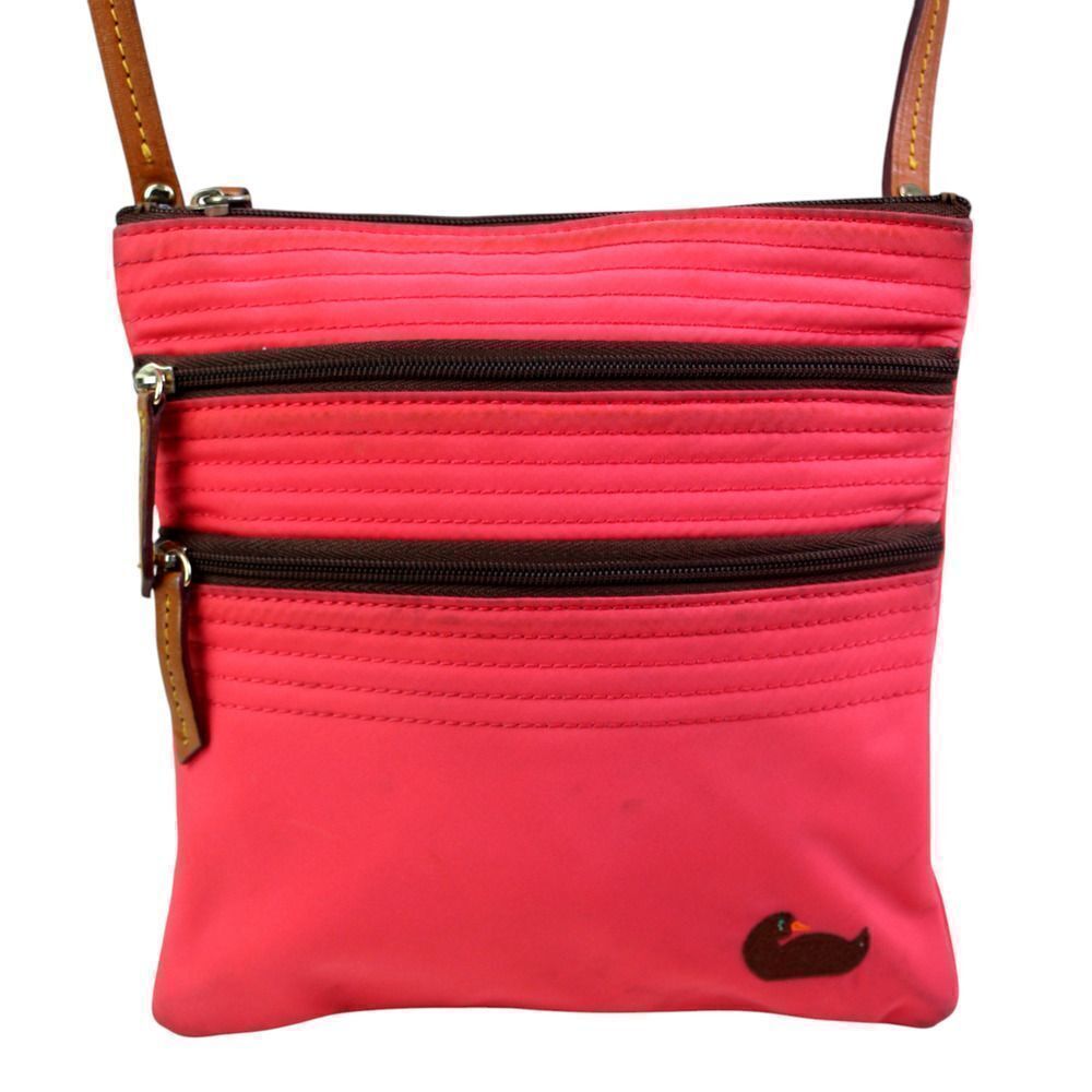 Dooney & Bourke PINK NYLON CANVAS GENUINE LEATHER STRAP X-BODY SHOULDER BAG